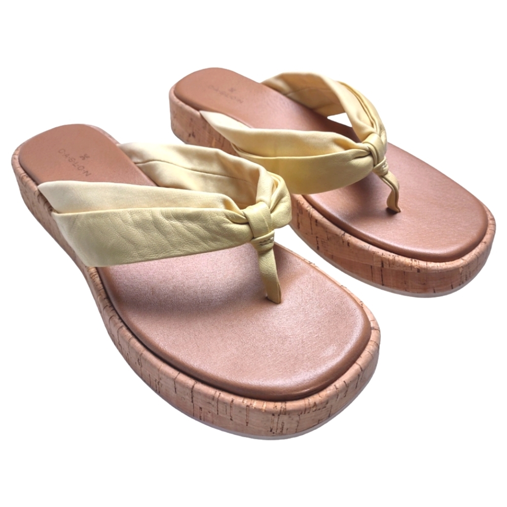 Caslon Antonella Yellow Cork Platform Leather Thong Sandals Women's Size 9
